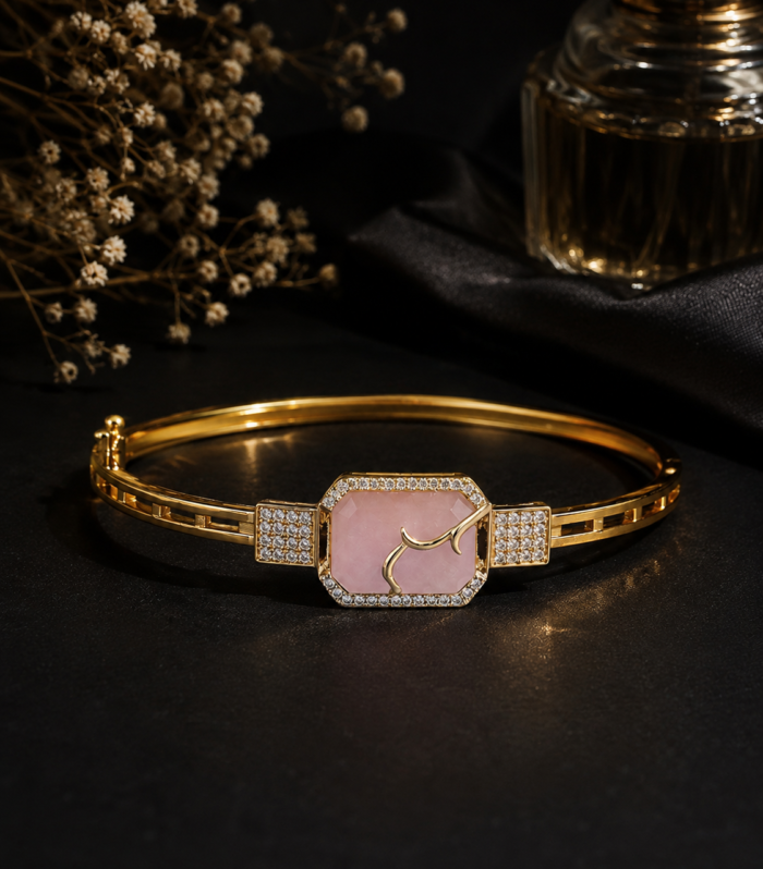 Pink Quartz Cushion Cut Bangle 925 Sterling Silver