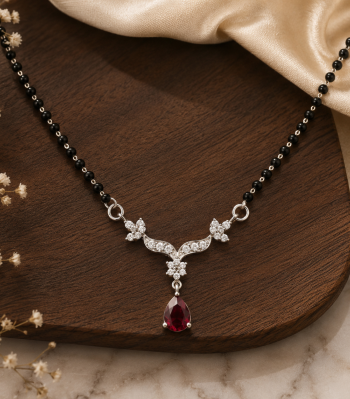 Ruby Pear Drop floral-inspired Mangalsutra