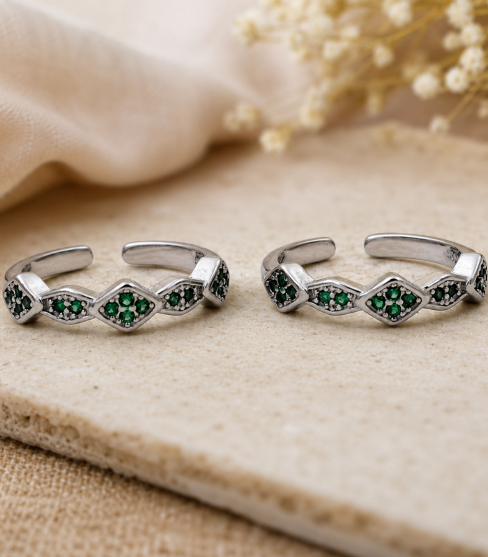 Green Emerald Toe Ring Adjustable Open Band