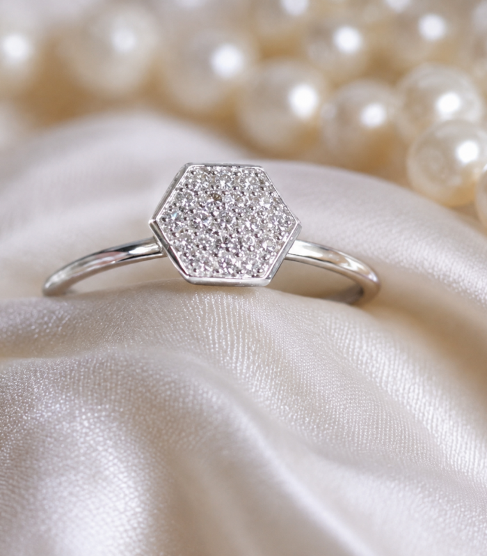 CZ Pave Ring in 925 Sterling Silver Hexagon Shape
