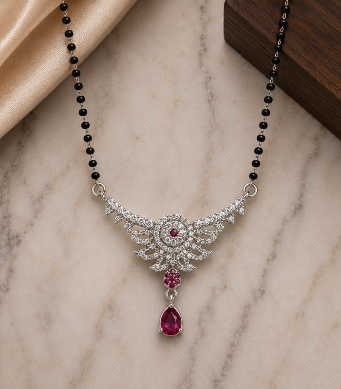Ruby Floral Mangalsutra with Pear-Shaped Drop