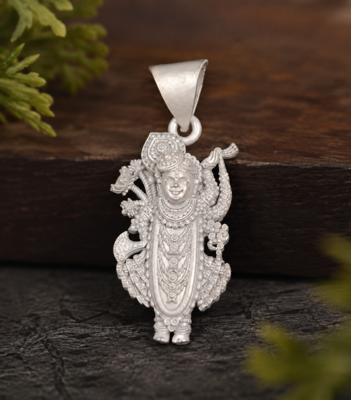 925 Sterling Silver Lord Krishna Pendant Hindu Spiritual Religious Jewelry Flute Deity