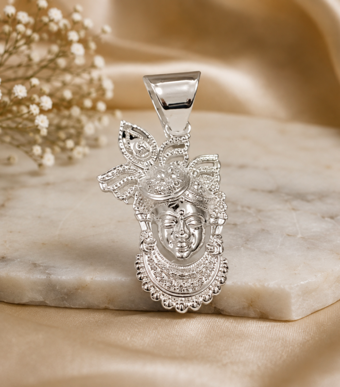 Lord Krishna Peacock Feather 925 Sterling Silver Religious Jewelry Pendant