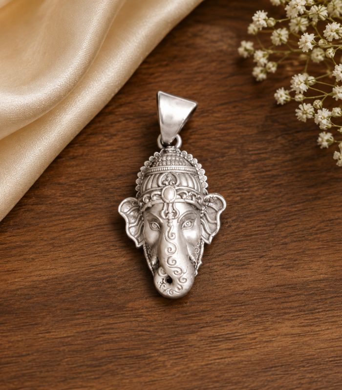Lord Ganesha Pendant Hindu Ganesh Face 925 Sterling Silver Pendant