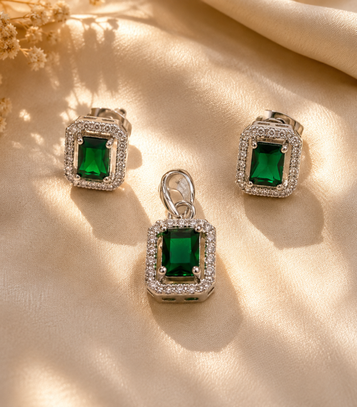 Emerald Jewelry Set 925 Sterling Silver