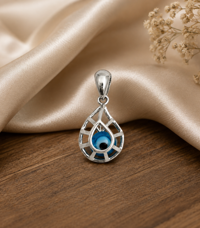 Blue Evil Eye Geometric Solo Pendant 925 Sterling Silver
