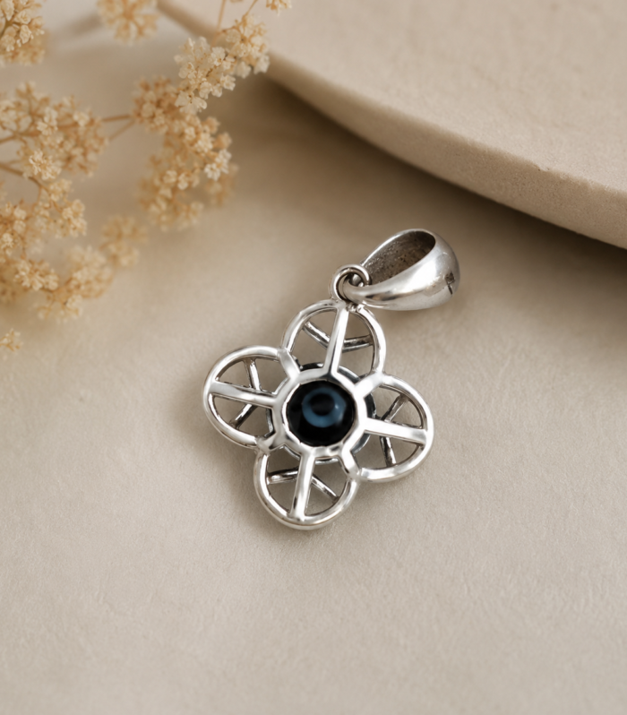 925 Sterling Silver Blue Evil Eye Floral Openwork Solo Pendant