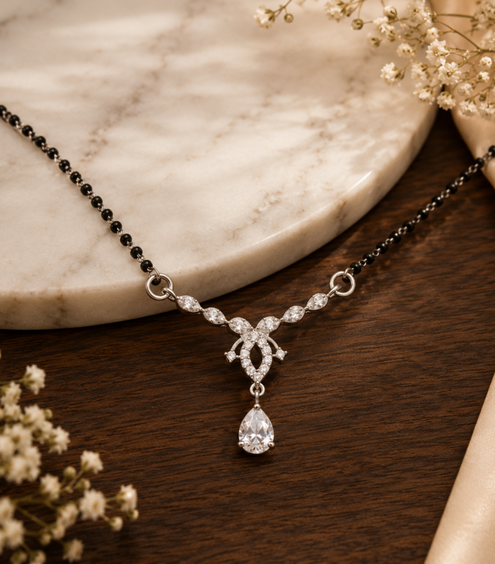 Pear & Marquise Cut 925 Sterling Silver CZ Drop Mangalsutra