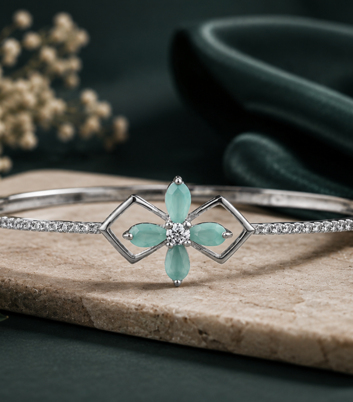 CZ 925 Sterling Silver Floral Bangle