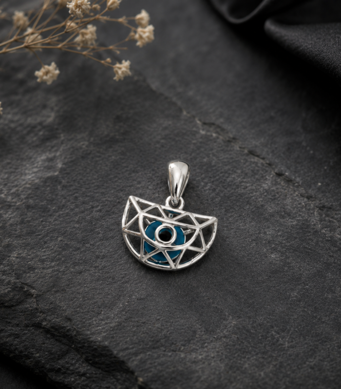 Blue Evil Eye Geometric Openwork Solo Pendant 925 Sterling Silver Meaningful gift