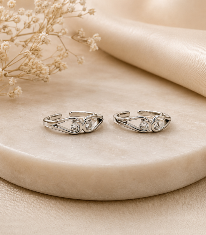 CZ Adjustable Toe Ring Double Loop Design in Sterling Silver
