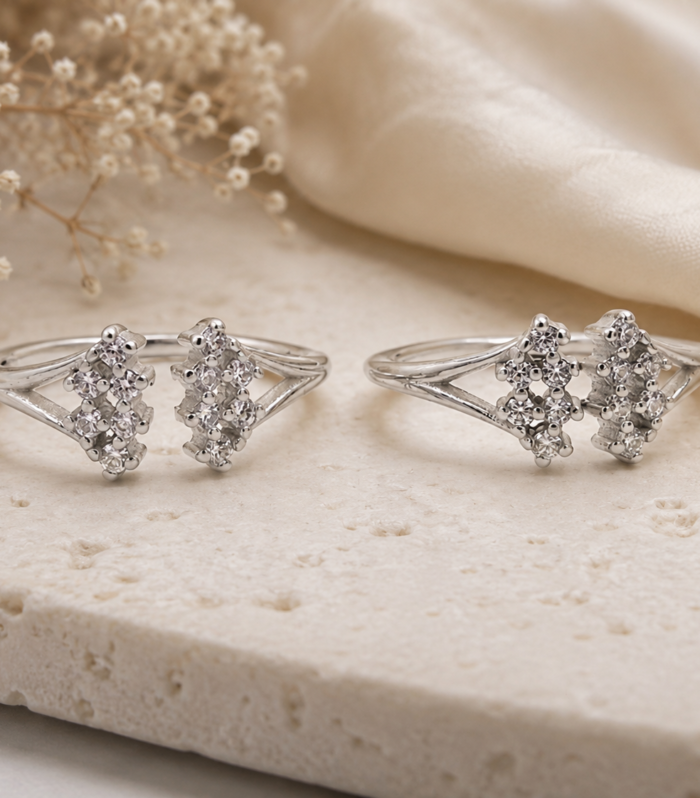 Floral 925 Sterling Silver CZ Elegant Adjustable Toe Ring