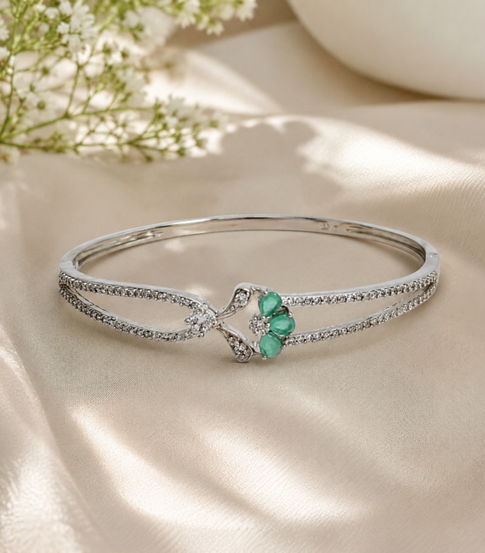 925 Sterling Silver Mint Green Stone Double Band Bangle