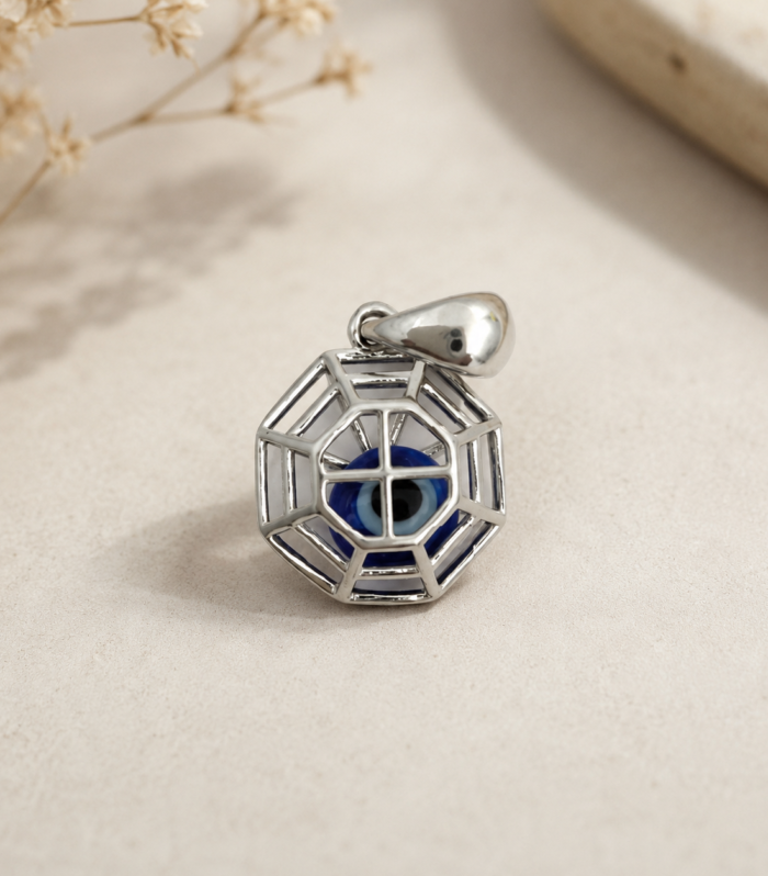 925 Sterling Silver Evil Eye Blue Enamel Geometric Solo Pendant