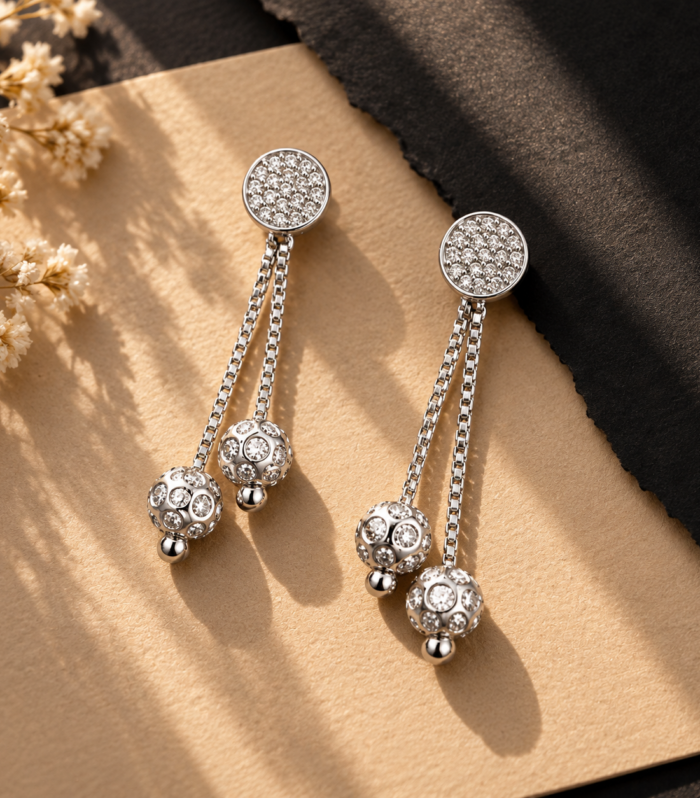 Celeste CZ Orbital Chain Drop Earrings in 925 Sterling Silver
