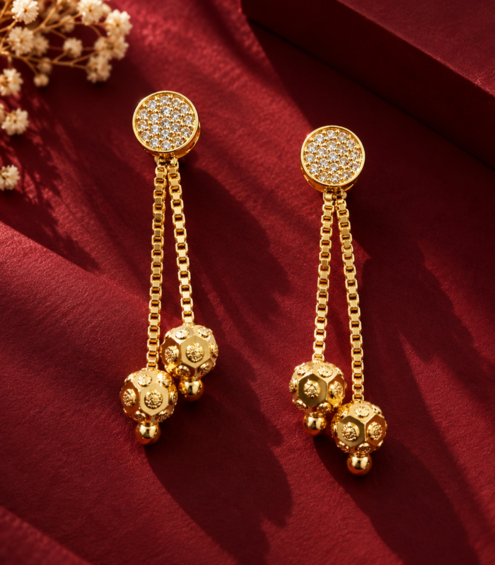 Pavé Orb CZ Twin Chain Earrings