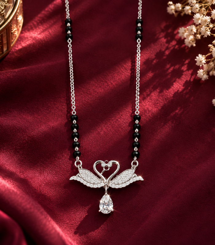 Swan Heart Drop 925 Sterling Silver Mangalsutra