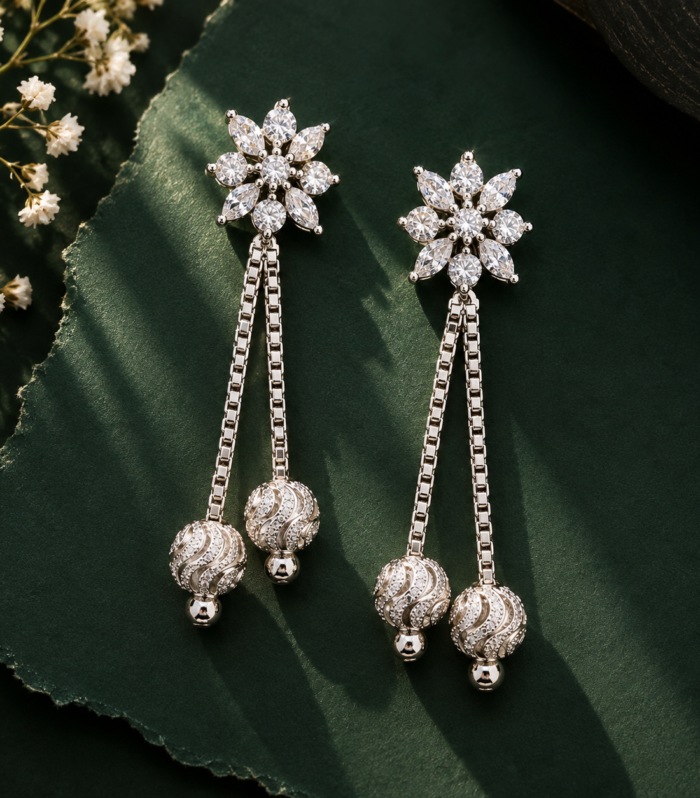 Emerald Bloom CZ Cascade Earrings in 925 Sterling Silver
