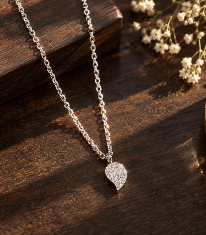 925 Sterling Silver Rhodium Plated CZ Diamond Teardrop Pendant Necklace Elegant Sparkle Jewelry Gift