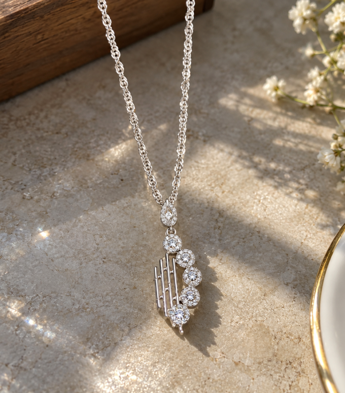 CZ Geometric Cascade Pendant Necklace Dainty Statement Jewelry 925 Sterling Silver