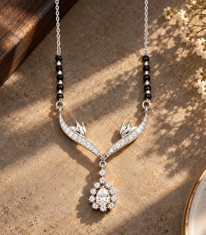 Twin Leaf Drop 925 Sterling Silver Mangalsutra