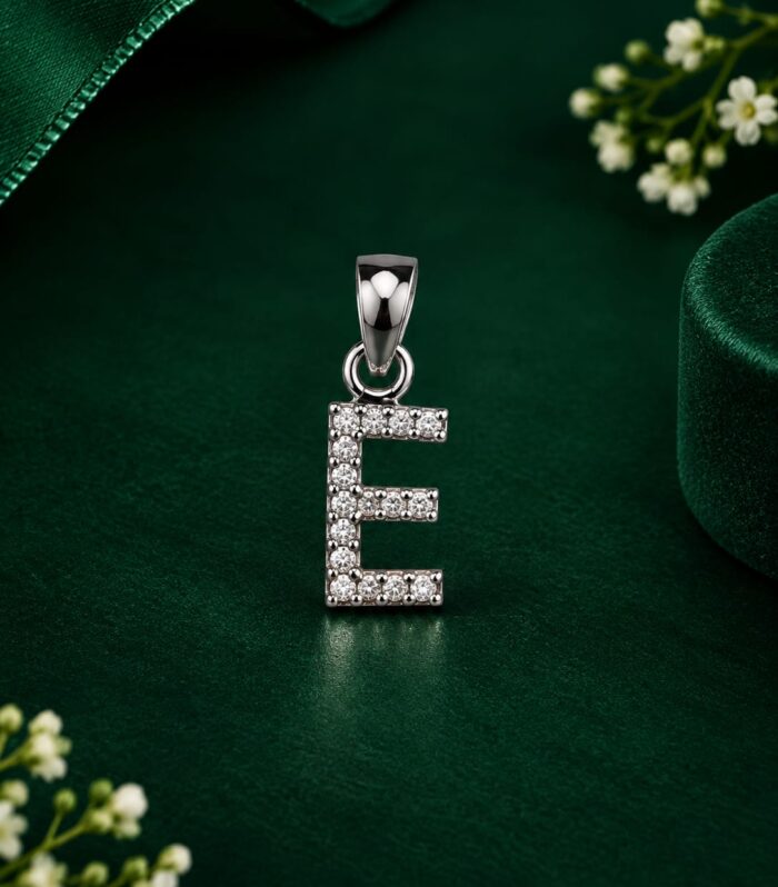 Minimalist E Letter Pendant in 925 Sterling Silver