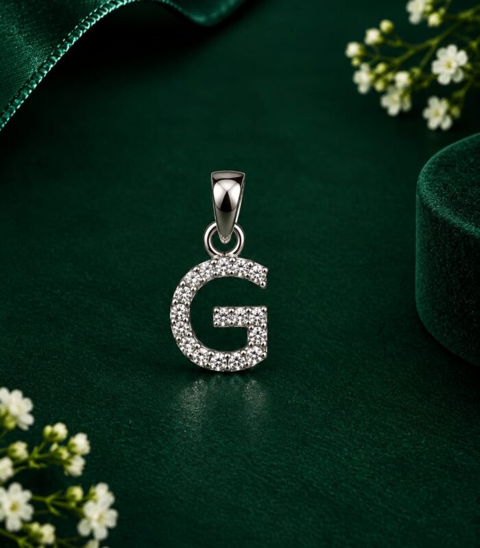 925 Sterling Silver Elegant Letter G Diamond Pendant Necklace