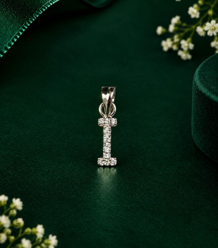 Elegant Letter I Diamond Pendant 925 Sterling Silver