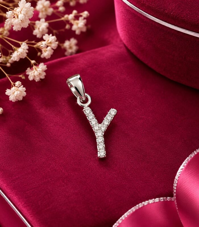 Letter Y Pendant 925 Sterling Silver Clear CZ Alphabet Charm Minimalist Personalized Jewelry