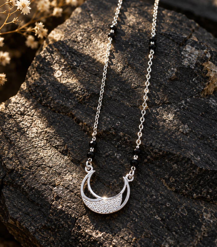 Crescent Bloom 925 Sterling Silver Mangalsutra