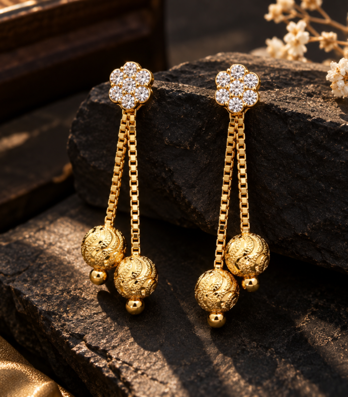Floral Long CZ Diamond Dangle Statement Earrings