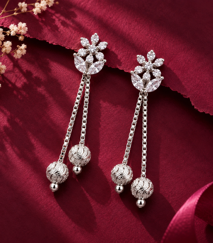 CZ Diamond Floral Chandbali Inspired Drop Earrings
