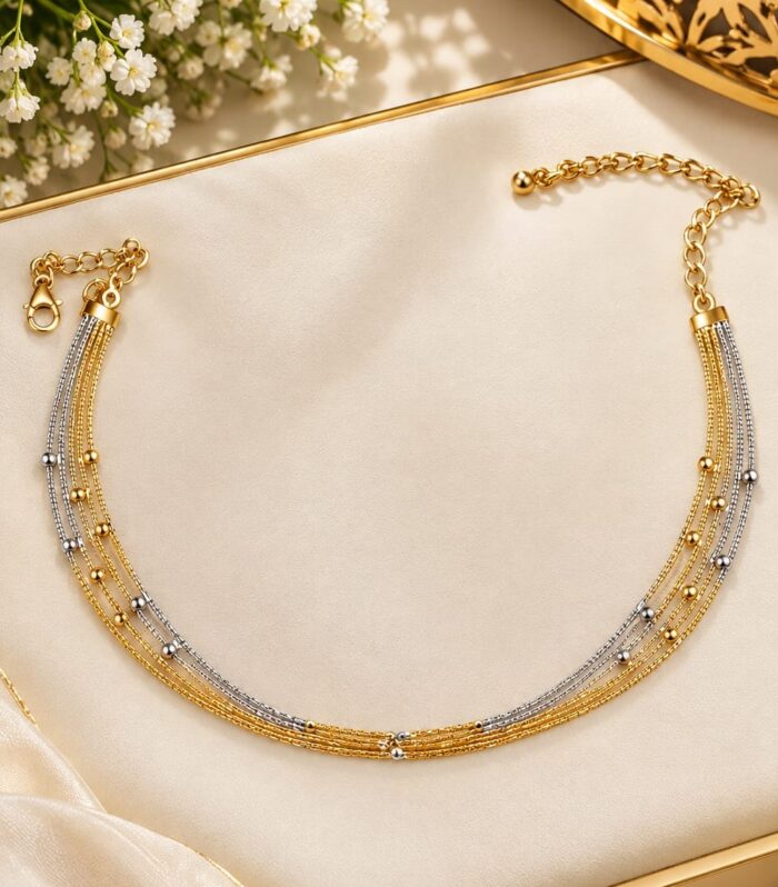 Two-Tone Gold and Silver Slider Necklace in 925 Sterling Silver with Multistrand Chain Design