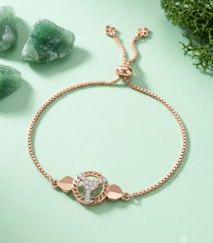 Rose Gold Celestial Orbit Bracelet with CZ Diamond Centerpiece in 925 Sterling Silver
