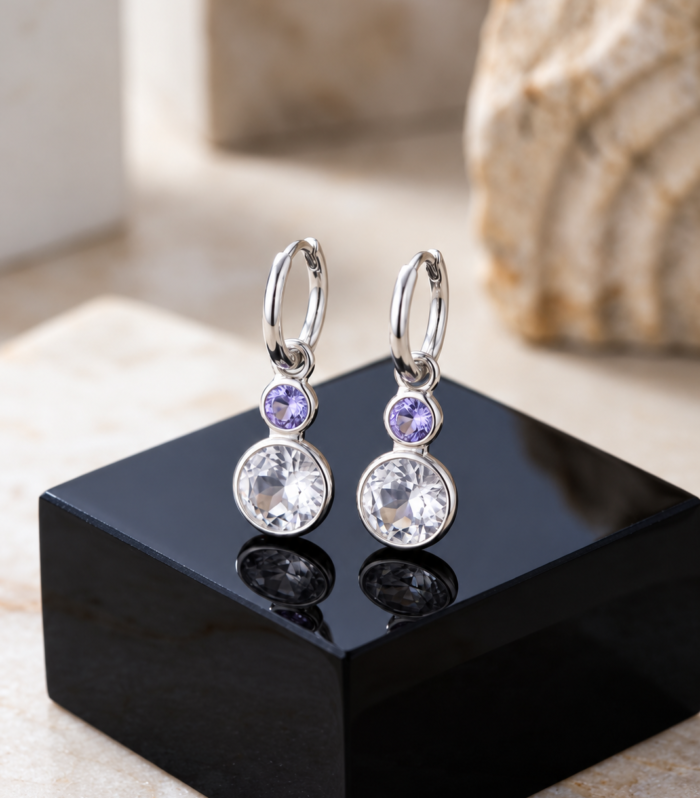 CZ Diamond Drop Earrings in 925 Sterling Silver – Elegant Hoop Dangle Earrings
