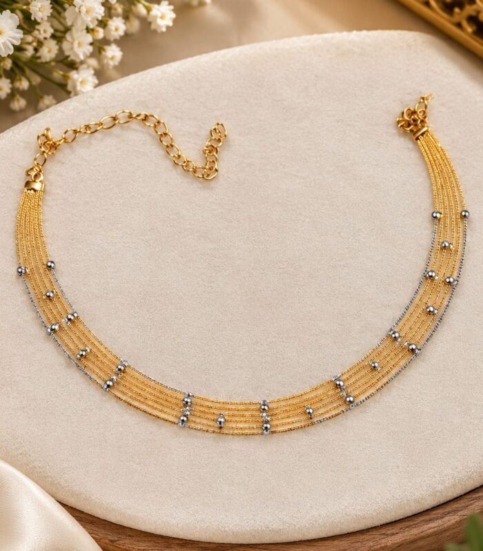 925 Sterling Silver Gold-Tone Multistrand Slider Necklace with Silver Bead Accents