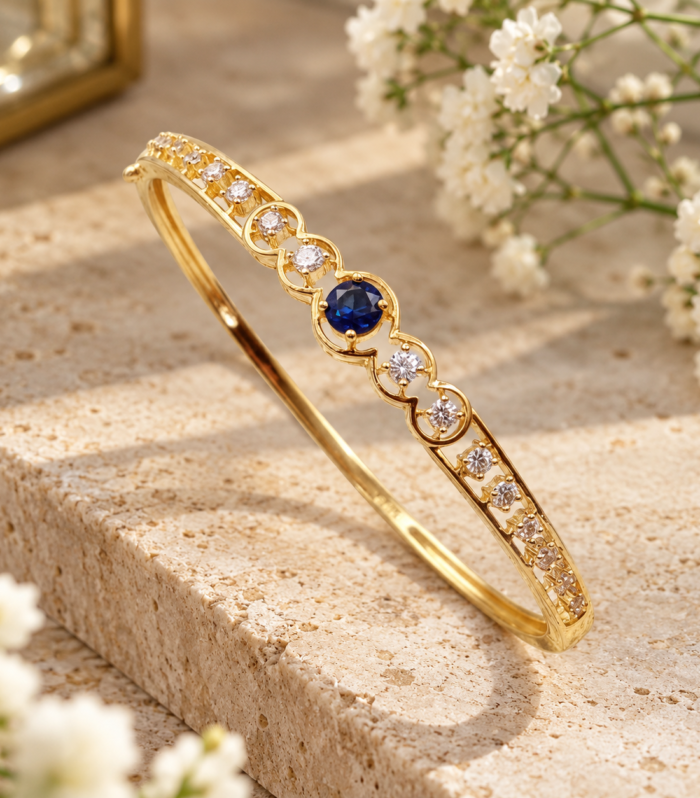 Amethyst CZ Bangle in 925 Sterling Silver, Gold Tone Purple Gemstone Bracelet for Women