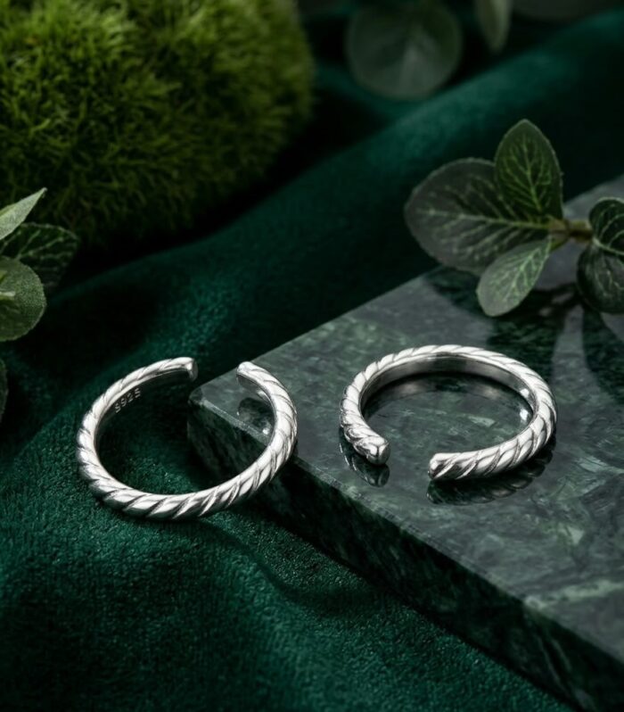 Twisted Rope Pattern Adjustable Toe Rings in 925 Sterling Silver