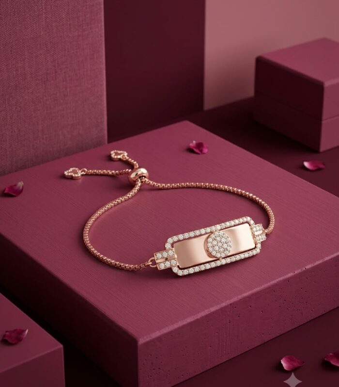 Rose Gold Tone CZ Diamond Adjustable Bracelet in 925 Sterling Silver