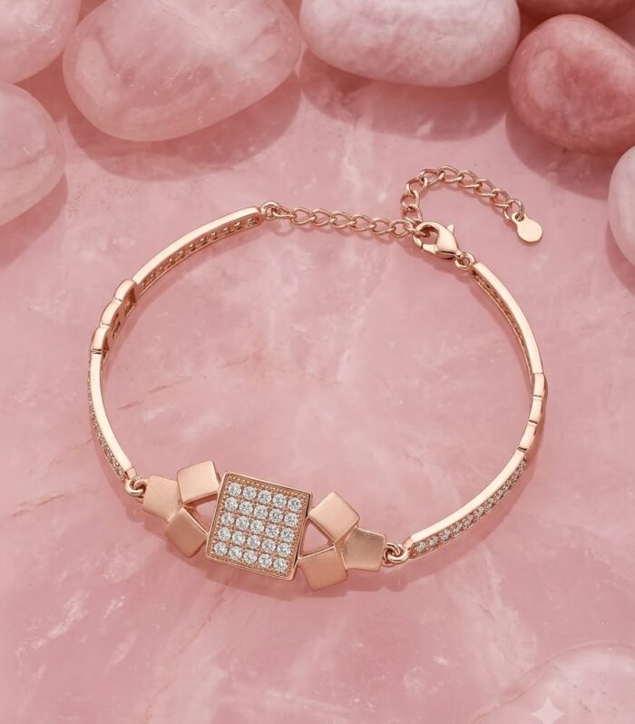 Rose Gold Tone Geometric CZ Diamond Bracelet in 925 Sterling Silver