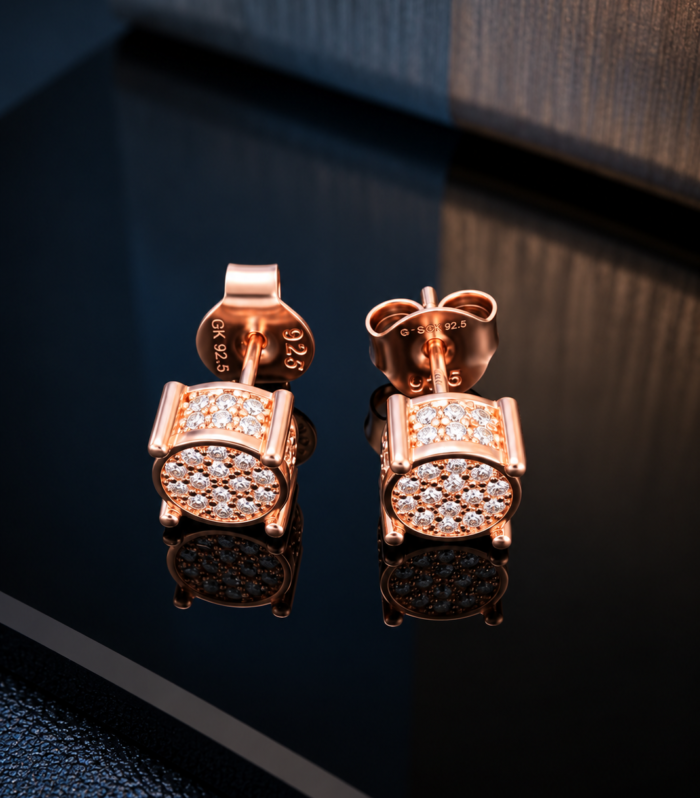 Rose Gold CZ Diamond Square Stud Earrings in 925 Sterling Silver