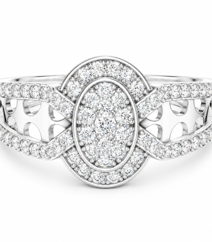 3.17 CT Oval Moissanite Halo Band 14K White Gold Plated Ornate Cluster Statement Ring