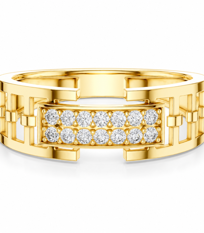Moissanite Geometric Link Band 14K Yellow Gold Plated Rectangular Center Statement Ring