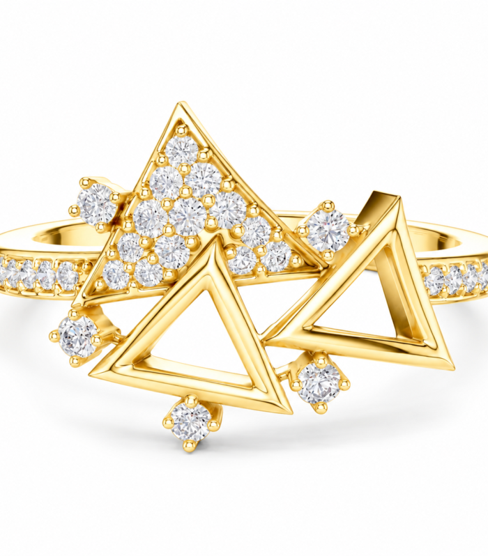 Moissanite Triangle Statement Ring Geometric Cluster in 14K Yellow Gold Plated