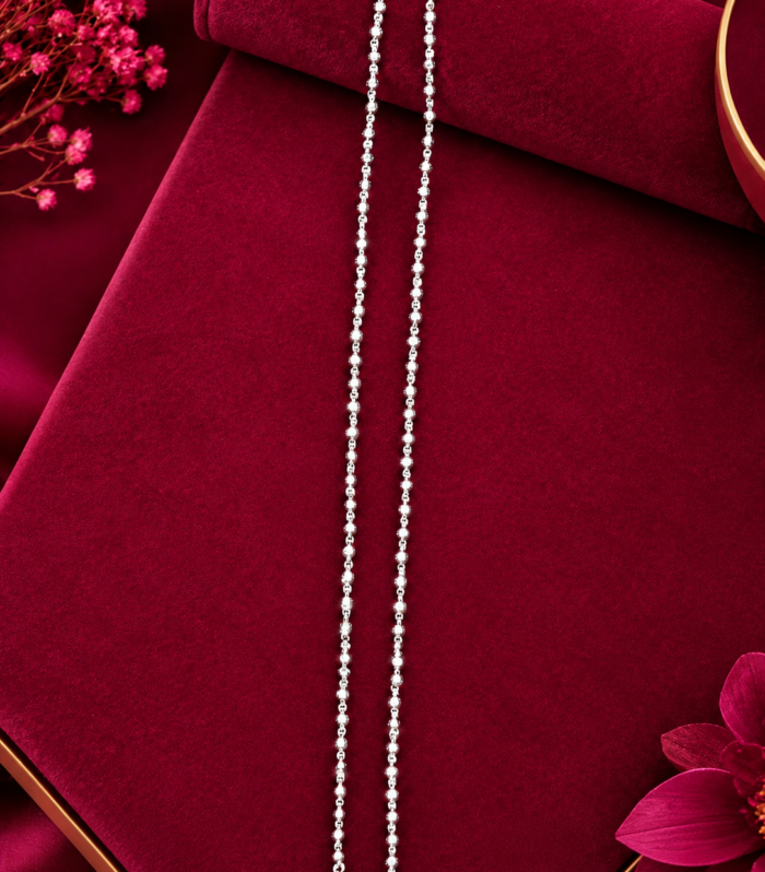 Silver Beaded Chain Necklace in 925 Sterling Silver, Classic Minimalist Necklace for Women
