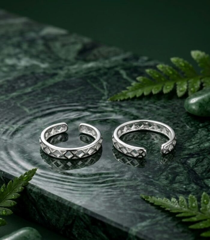 Geometric Lattice Adjustable Toe Rings in 925 Sterling Silver