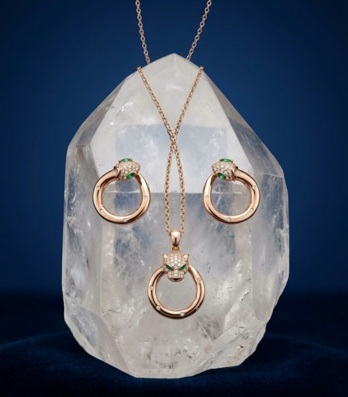 Tiger Head Circle Pendant and Earrings Set in 925 Sterling Silver with CZ Diamond Accents